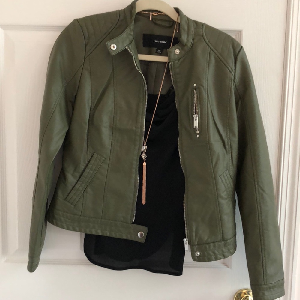 Olive green faux leather jacket